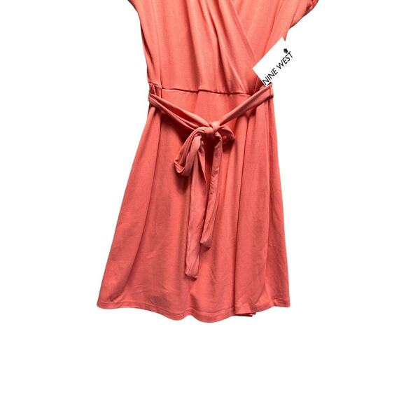 NWT Nine West Coral Faux Wrap Dress Flutter Sleeves Tie Waist Size L - Picture 2 of 10